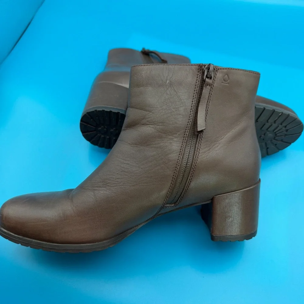 Naturalizer Ankle Boots Women 8 Brown Good Leather Block Heel Side Zip Booties